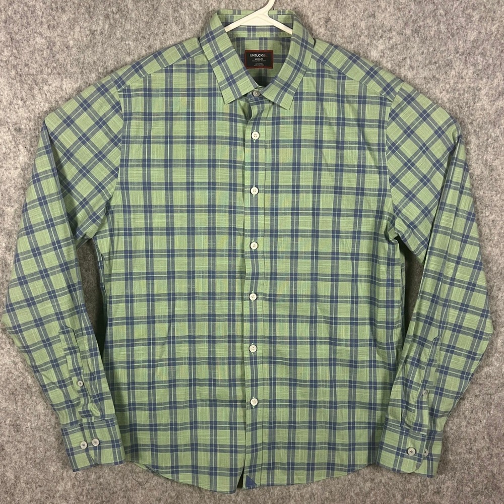 UNTUCKit Clark Wrinkle-Free Slim Fit Shirt Men's Medium Green Blue Plaid 41750